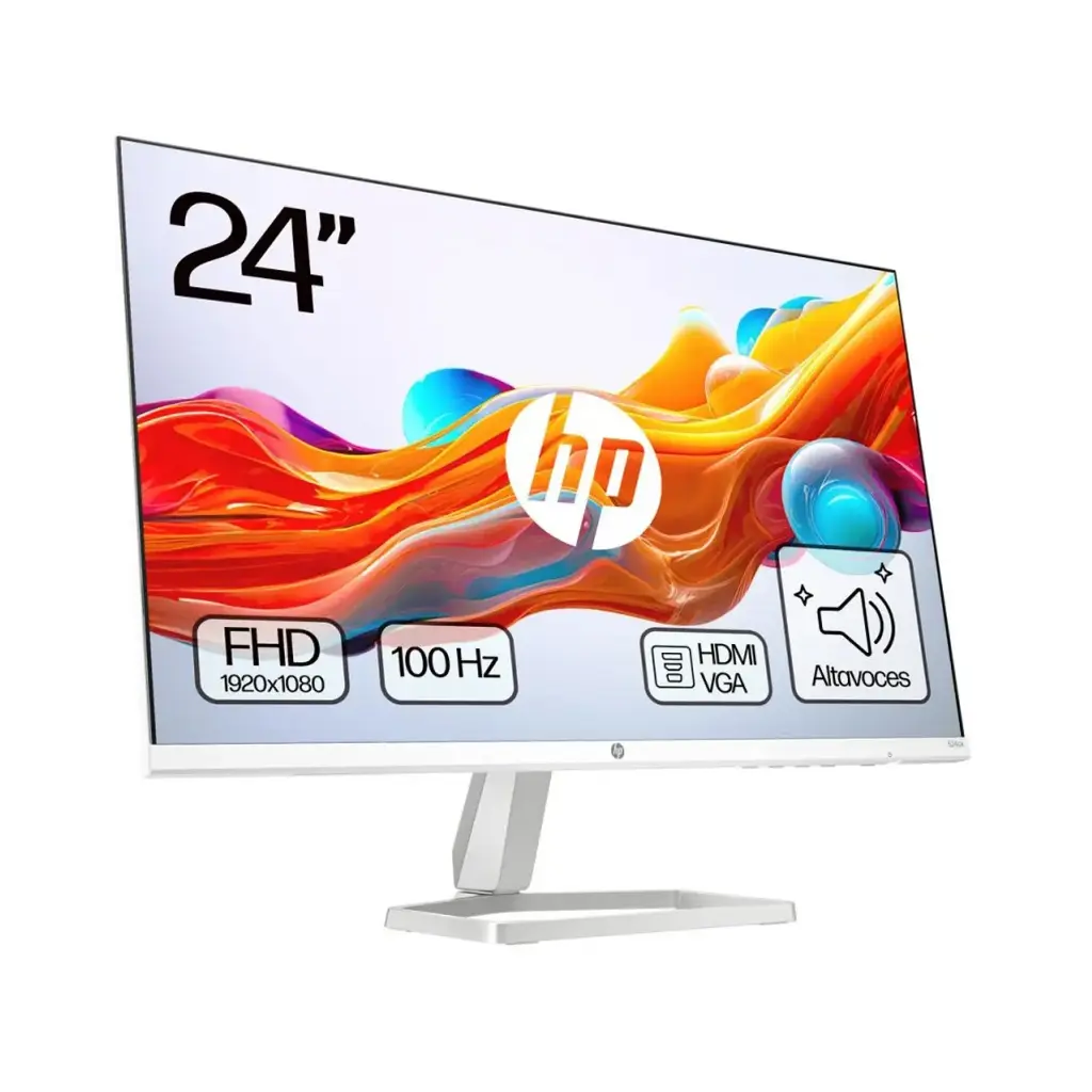 Écran HP Series 5 - 524sf 23.8" FHD -  100 Hz | Contraste 1500:1 - 300 nits - 99 % sRGB - Double HDMI 1.4 - VGA - Inclinaison de -5 à +25° - Antireflet - Durable - Blanc